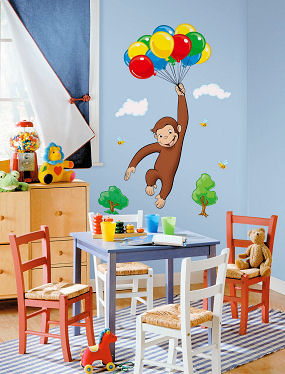 large Curious George wall decals for a kids room or baby nursery