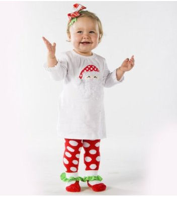 Cute Polka Dot and Candy Cane Stripe Santa Claus Theme Christmas Outfit for a Baby Girl