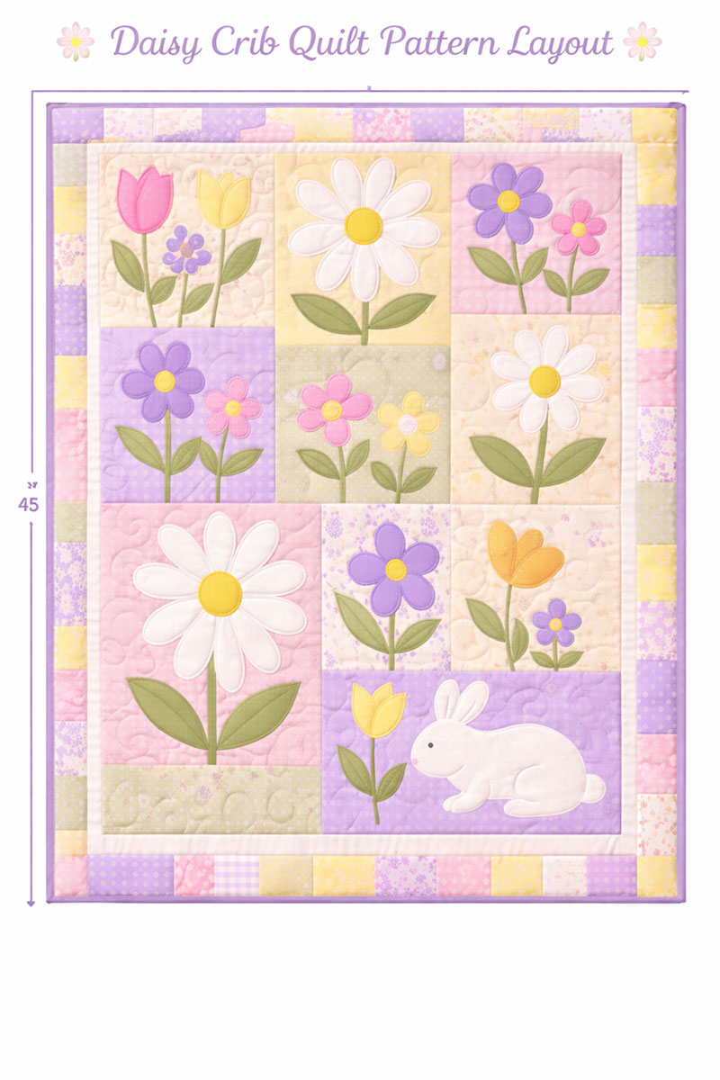 daisy crib quilt pattern layout with repeating flower blocks