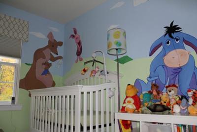 Here we see Eeyore and friends keeping watch over the baby's crib