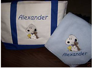 blue snoopy baby diaper bags blanket set for boys