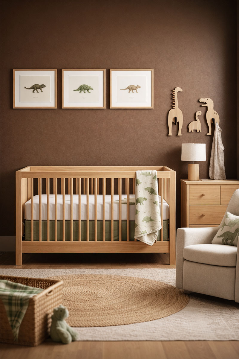 Dinosaur nursery with stylish prehistoric baby room decor