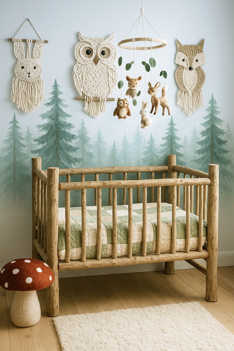 Handmade DIY nursery decor including paper butterflies, painted dresser, and feminine quilted bedding
