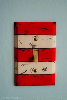 The Dr. Seuss theme custom wall switchplates that I painted myself