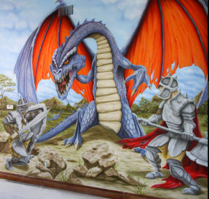 Knights and dragons custom nursery wall mural art