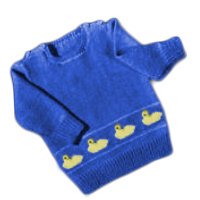 Free baby crew neck sweater knitting pattern with duck embroidery design.