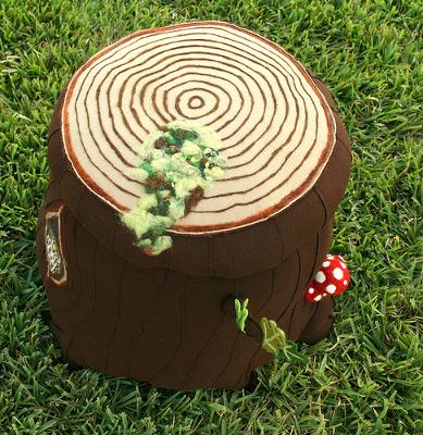 Wool Forest Theme Tree Stump Mushroom Nursery Ottoman 