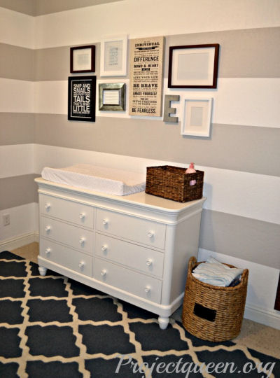 Painted horizontal stripes on a baby boy's nursery walls