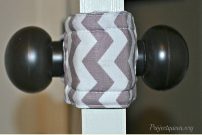 Latchy Catchy in Gray and White Fabric with Chevron Stripes