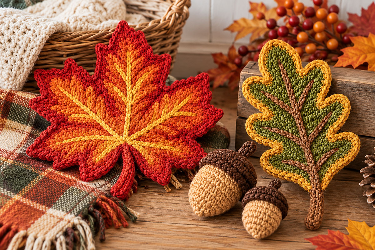 Crochet maple leaf oak leaf and acorn patterns for fall