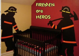 firemen fireman baby nursery theme wall decals bedding set red black yellow