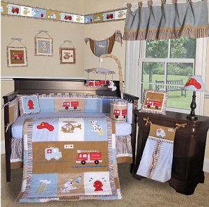 Modern firefighter fire truck baby nursery crib bedding sets