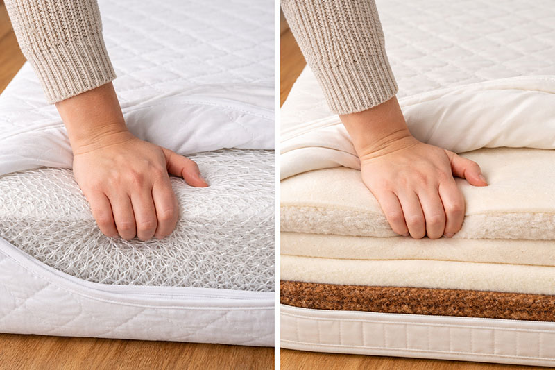 firmness test showing crib mattress resisting compression for infant safety