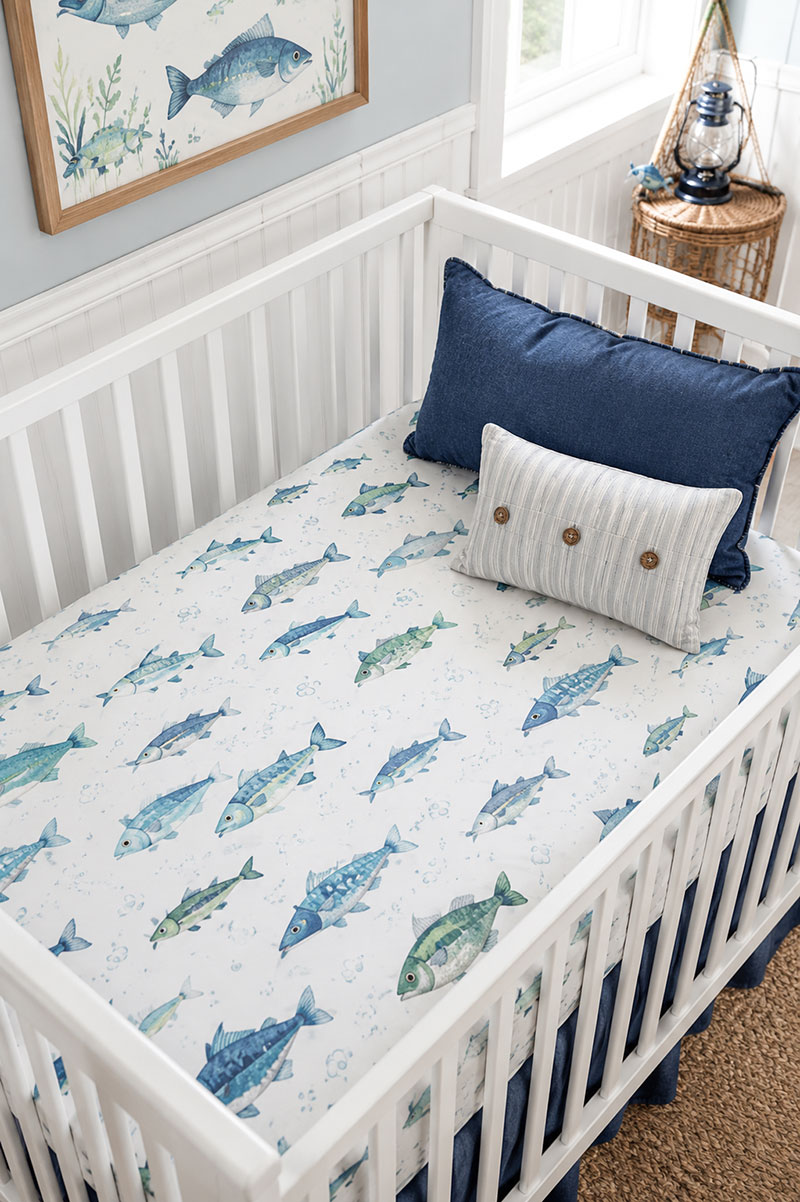 fish crib sheets with modern fish theme baby bedding and nursery decor