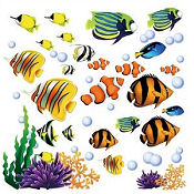 Colorful tropical fish baby nursery wall decals and stickers for an ocean under the sea theme room