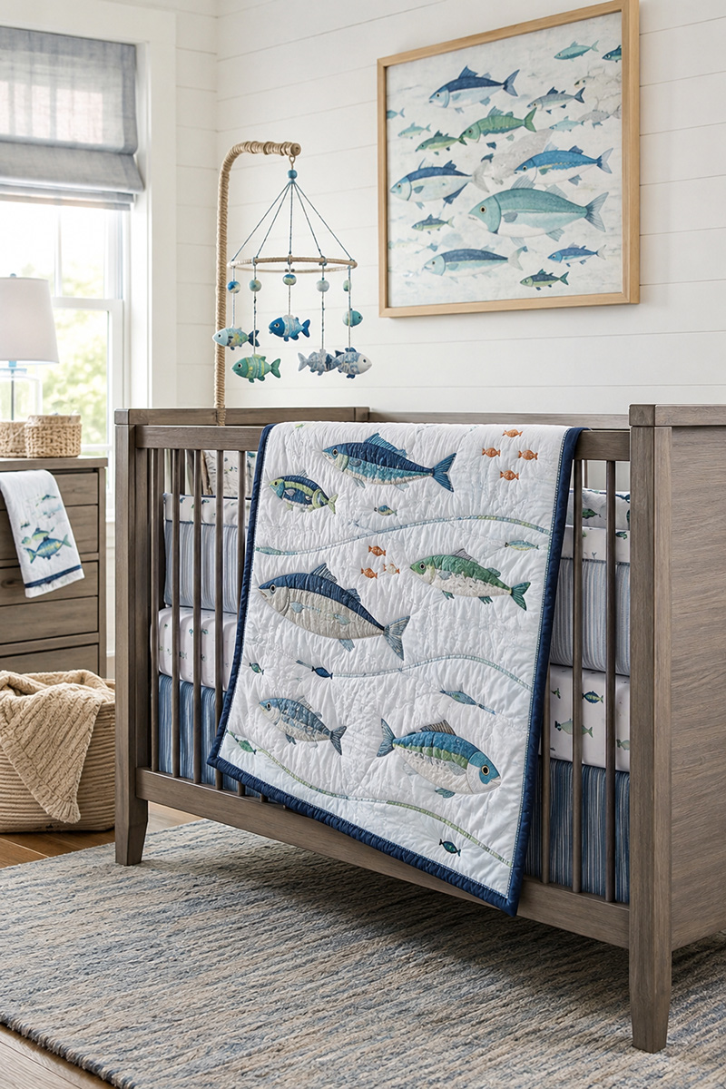 fish theme baby bedding with fish crib sheets and nursery decor