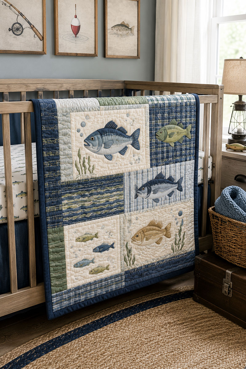 fish quilt and fish theme nursery bedding ideas