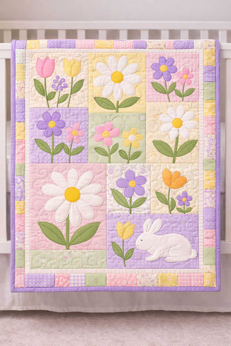 floral crib quilt pattern featuring tulips daisies and spring flower quilt blocks