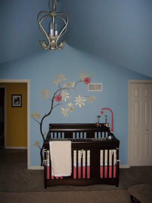 Baby Girl's Wall Tree Mural w Floral Accents