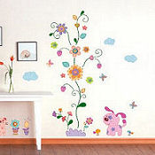 Flower baby nursery wall stickers and decals with puppies mural
