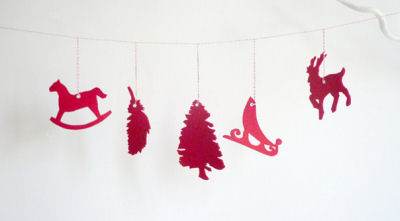 Red Felt Garland Forest Friends Baby Nursery Wall Decorations Reindeer Santa's Sleigh Christmas Tree 