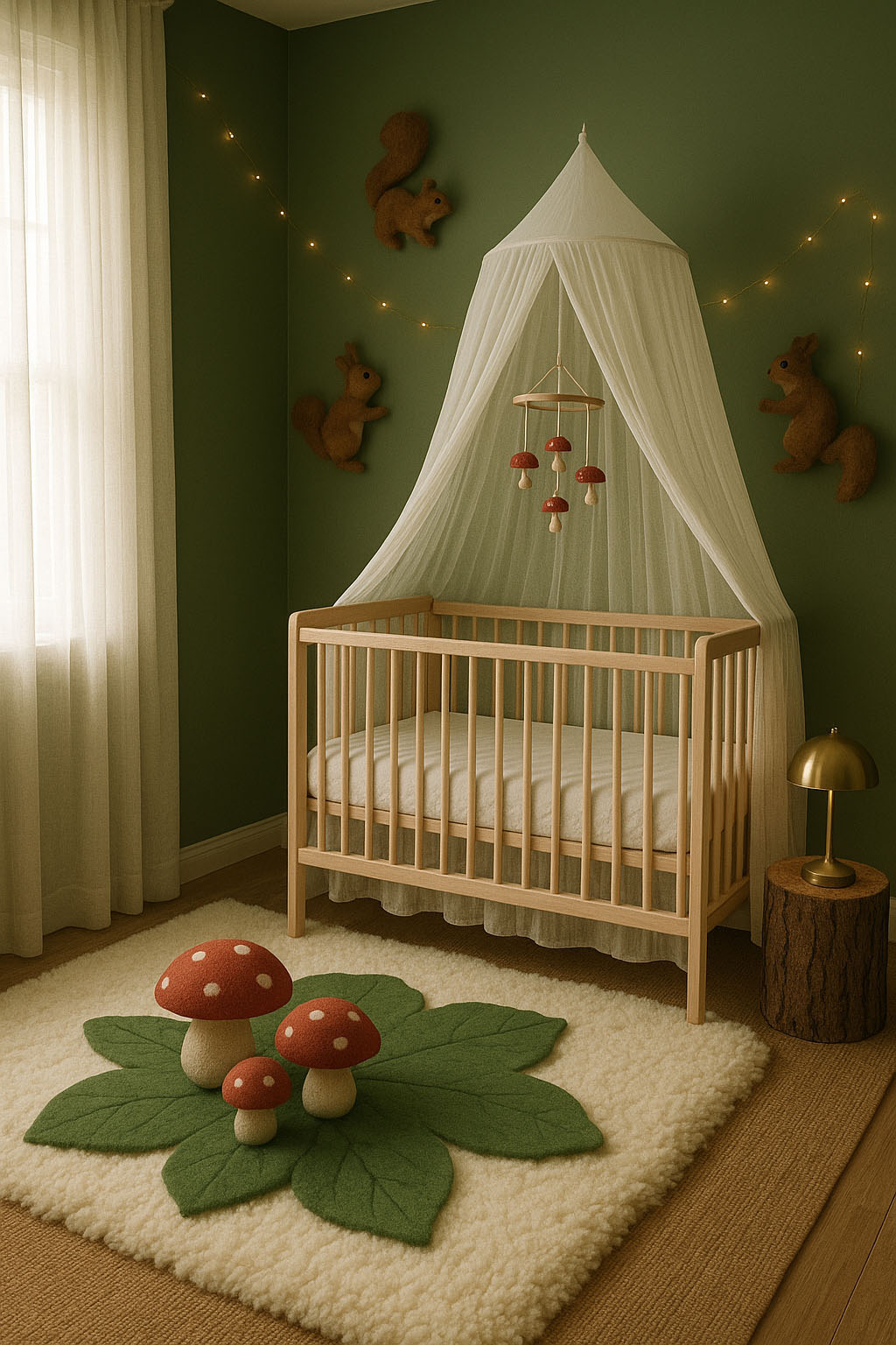 forest friends baby nursery moss green canopy neutral