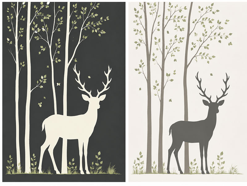 Woodland deer silhouette wall decals on dark nursery wall