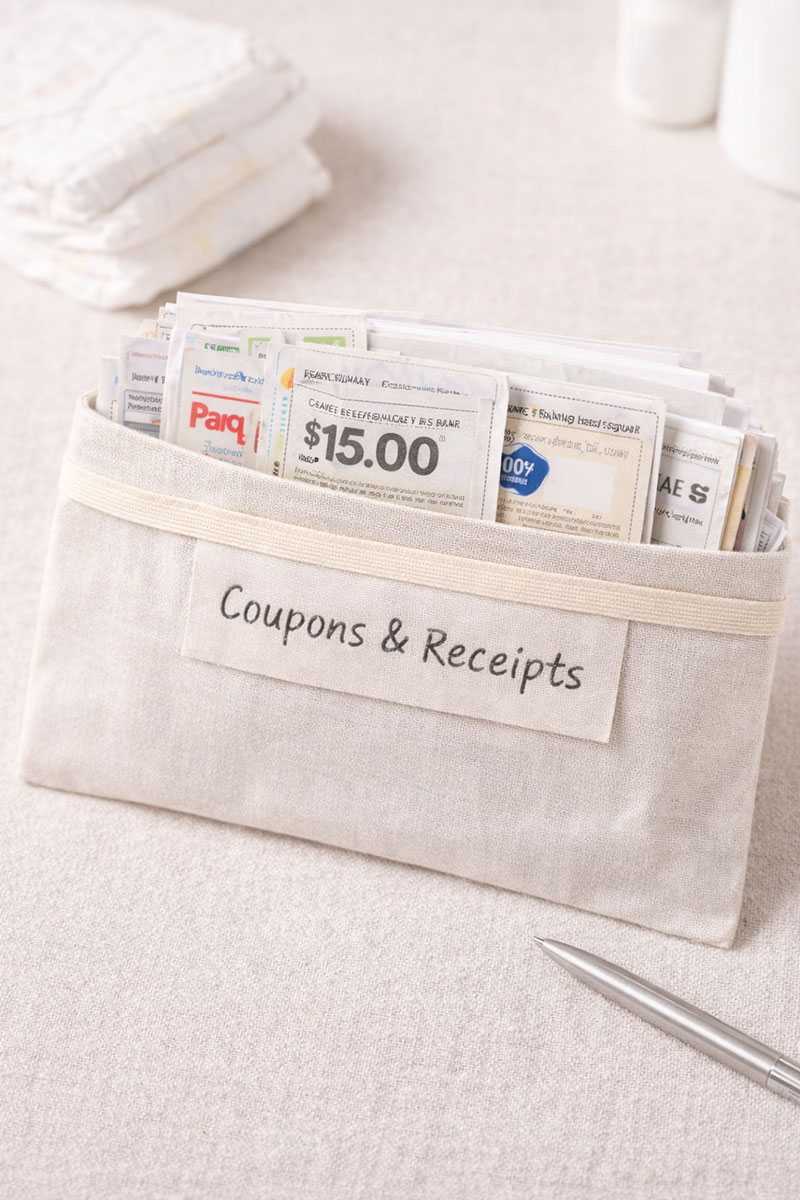 Simple envelope system for organizing baby coupons and sample receipts