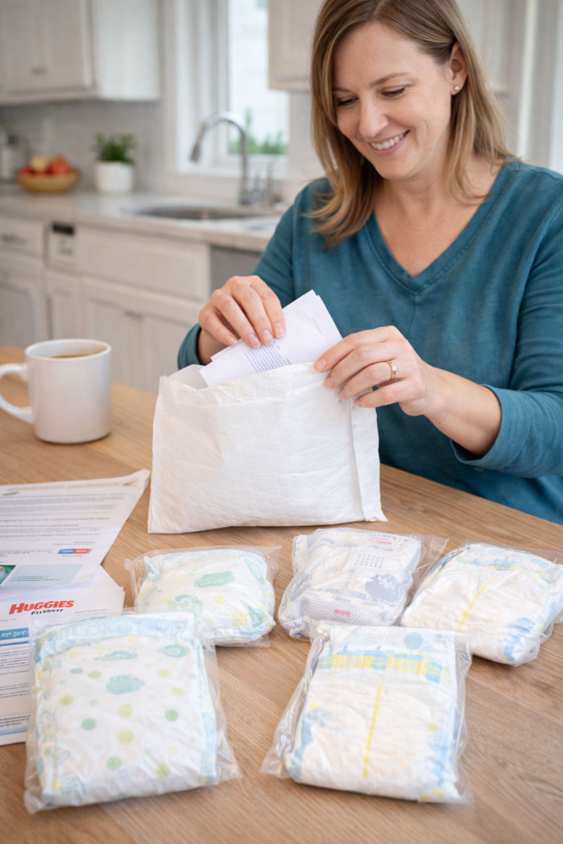 Community family support programs providing small packs of diaper samples