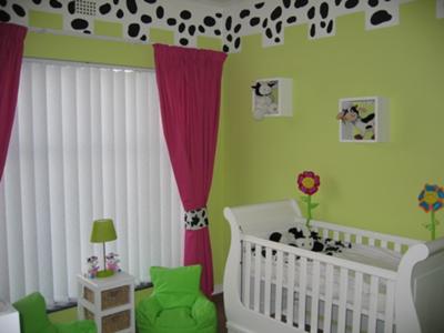 Funky Lime Green Hot PInk Black and White Cow Baby Nursery Theme 
