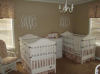 twin girl pink brown white toile baby girls nursery wall theme picture elegant bedding crib bed