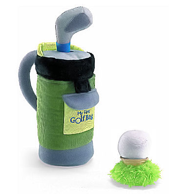 Soft plush baby golf clubs toys to match clothes and shoes given as baby shower gifts