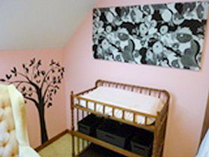 Pink and gray baby girl nursery wall decorating ideas with DIY crafts and wall art painting 