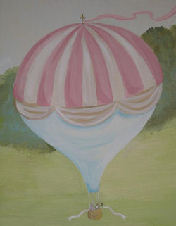 pink old english garden hot air balloon drawing painting