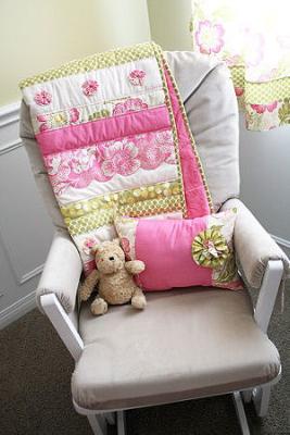 The Nursery Rock w Pooh Bear and the Baby's Pink and Green Crib Quilt Made by Mom