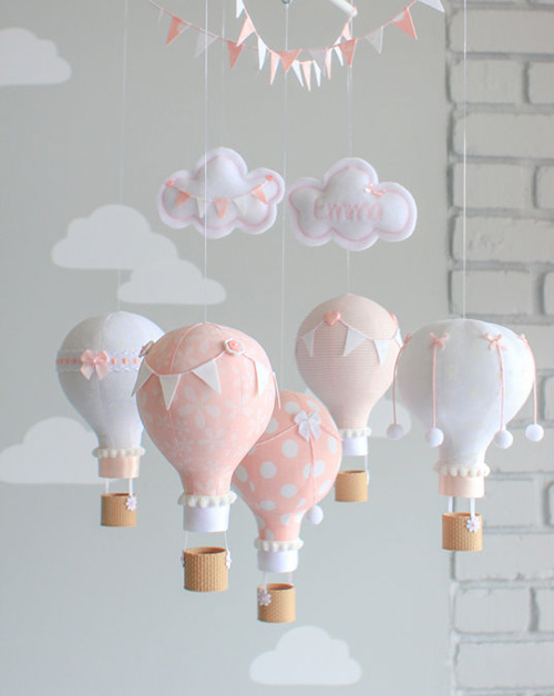 Big, colorful hot air balloon wall decals and stickers for a transportation theme baby nursery room