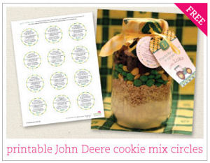 John Deere baby shower or party favors with a free printable party circle tag