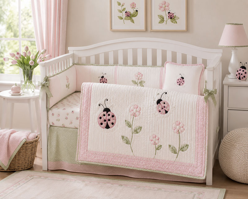 ladybug baby bedding red black pink green mod crib bedding set nursery picture theme