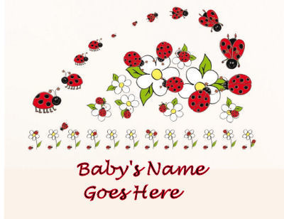 Personalized red and black ladybug nursery wall decals and decorations