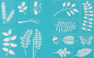 Leaf stencil pattern sheets with butterfly fern and acorn  templates