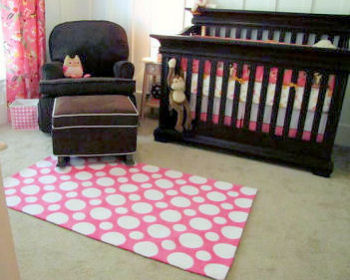 Baby Girl Pink and Brown Monkey Theme Nursery with Sock Monkeys, Owls and a Pink and White Polka Dot Nursery Rug