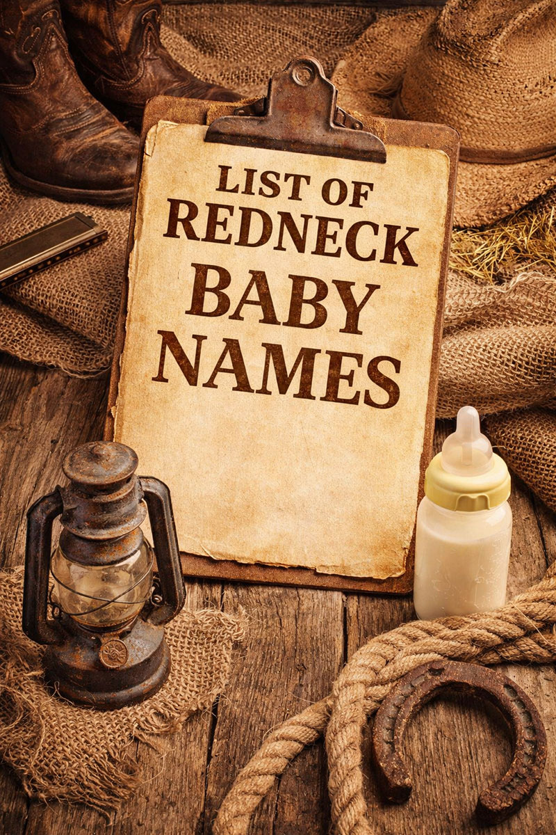 Rustic notebook and country-inspired props arranged around a list of baby names