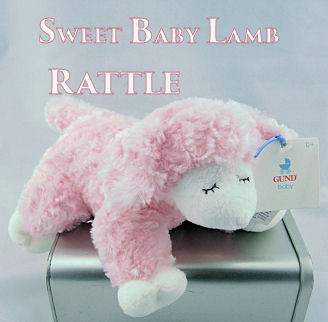 Little lamb baby rattle in pink makes a lovely gift idea for the baby shower gift basket