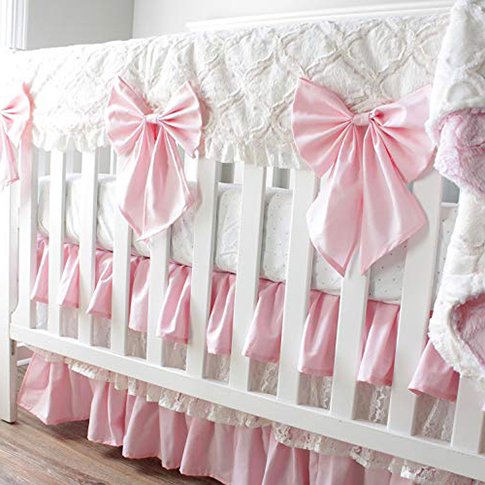 Luxury pink and white custom baby bedding set with big bows