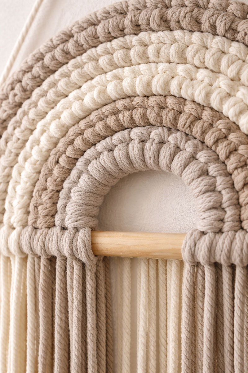 Close view of macrame cord texture for a wall hanging pattern