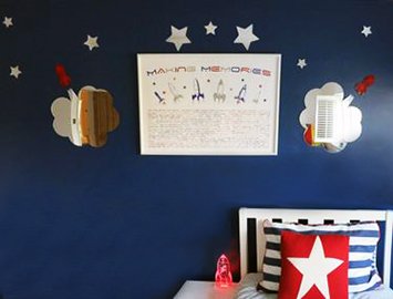 Personalized rocket ships outer space artwork for a baby nursery by Making Memories