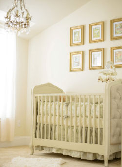 Shades of antique white gold and sage green are beautiful in Matthews classic Winnie the Pooh nursery