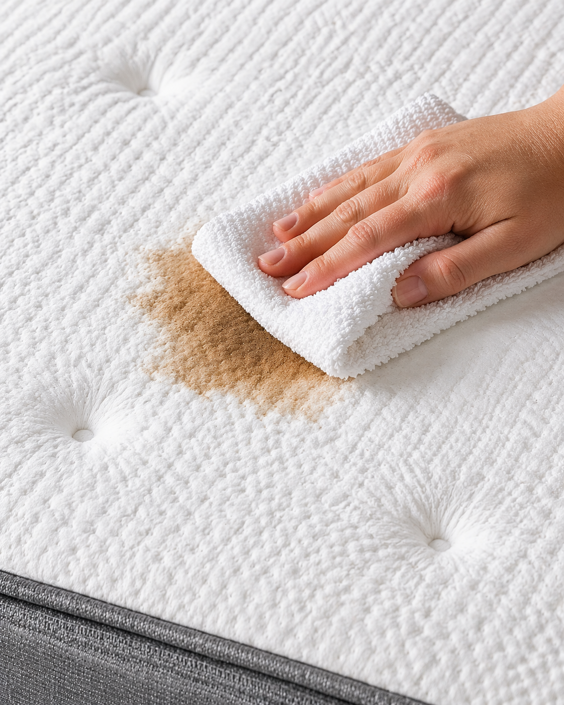 Blotting mattress stain carefully with cloth to prevent spreading
