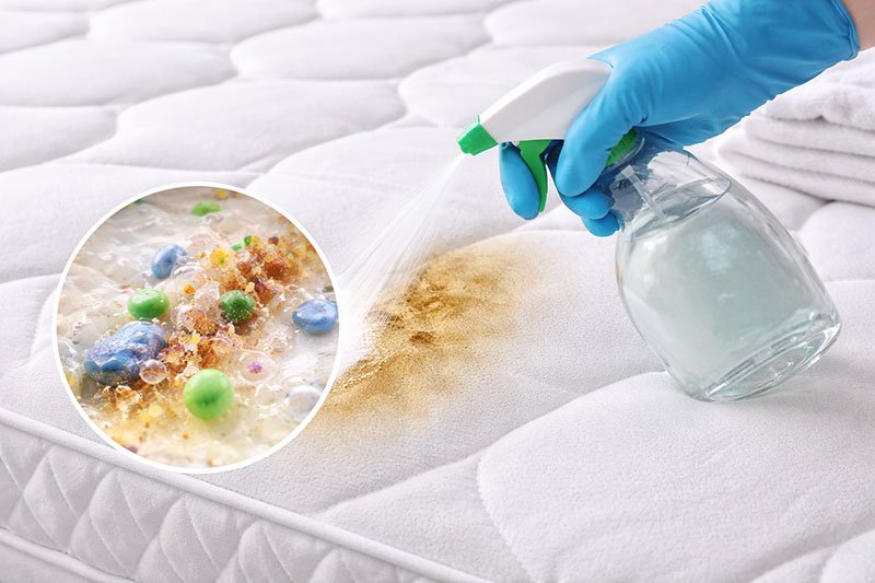 enzyme cleaner working on mattress stain surface