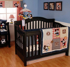 Baby boy Mickey Mouse Allstar Sports Baseball, Basketball, Soccer and Football Theme Nursery Crib Bedding Set